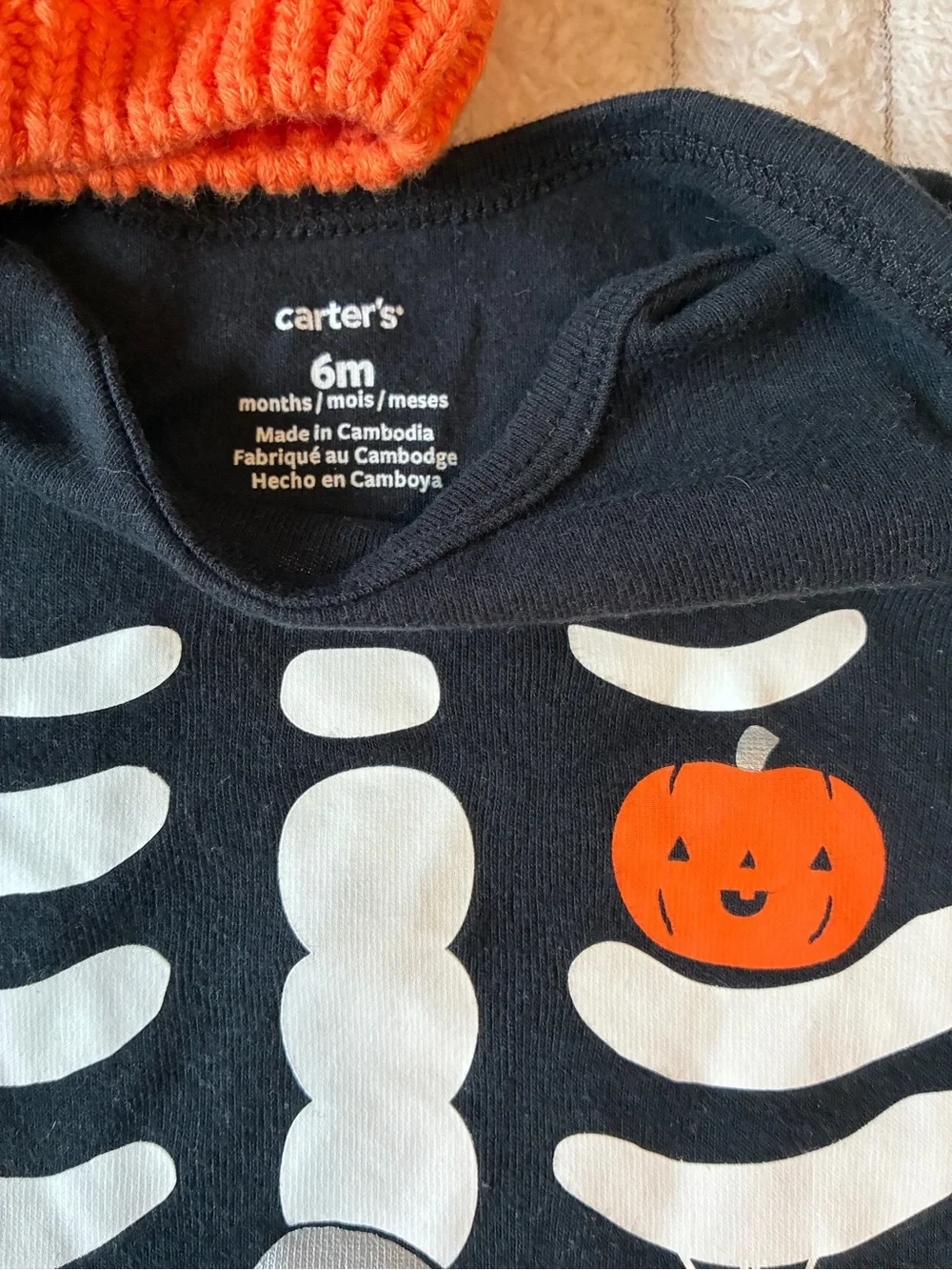 🎃🕷️ Carter's Halloween Bundle | Skeleton Romper & Pumpkin Beanie | 6M